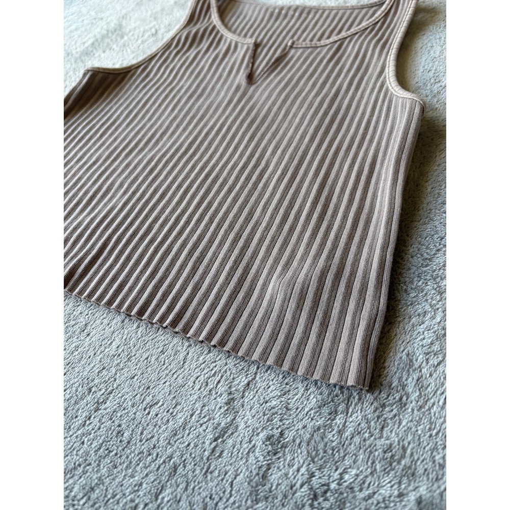 American Eagle Cropped Tank Top Small Brown Ribbed Notch Neck Minimalist Basic - Picture 5 of 14